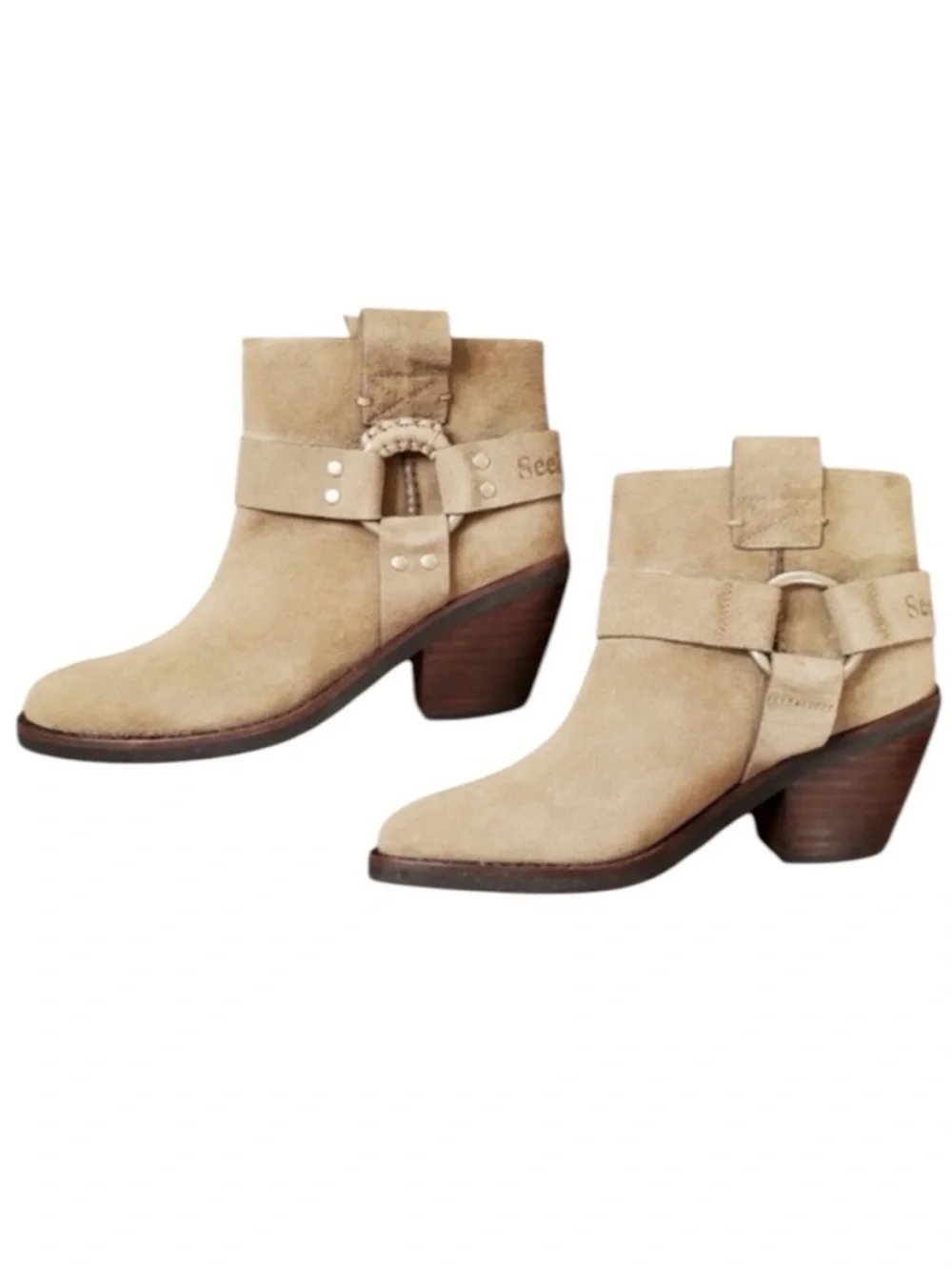 See by Chloé Eddie Taupe Suede Harness Boots Size 39.5 U